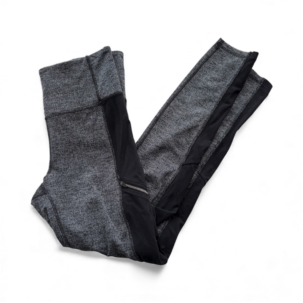 Athleta Thick Woven Athletic Leggings Black & Gray Size M